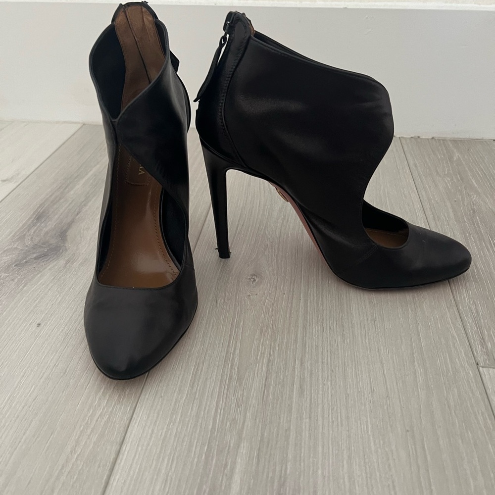 Aquazzura Black Heeled Boots Sleek Leather Stiletto
